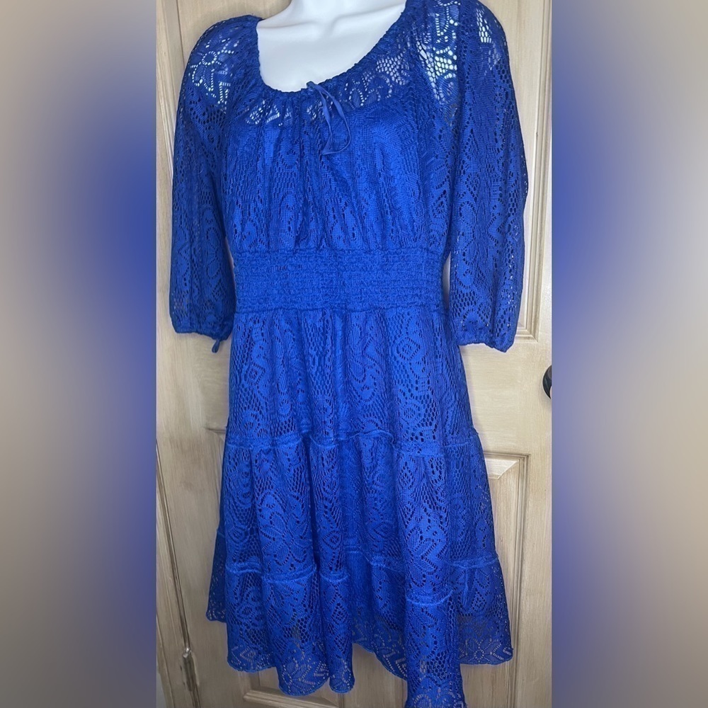 Allison Brittney Cobalt Blue Lace Cocktail Dress W/Slip Size M